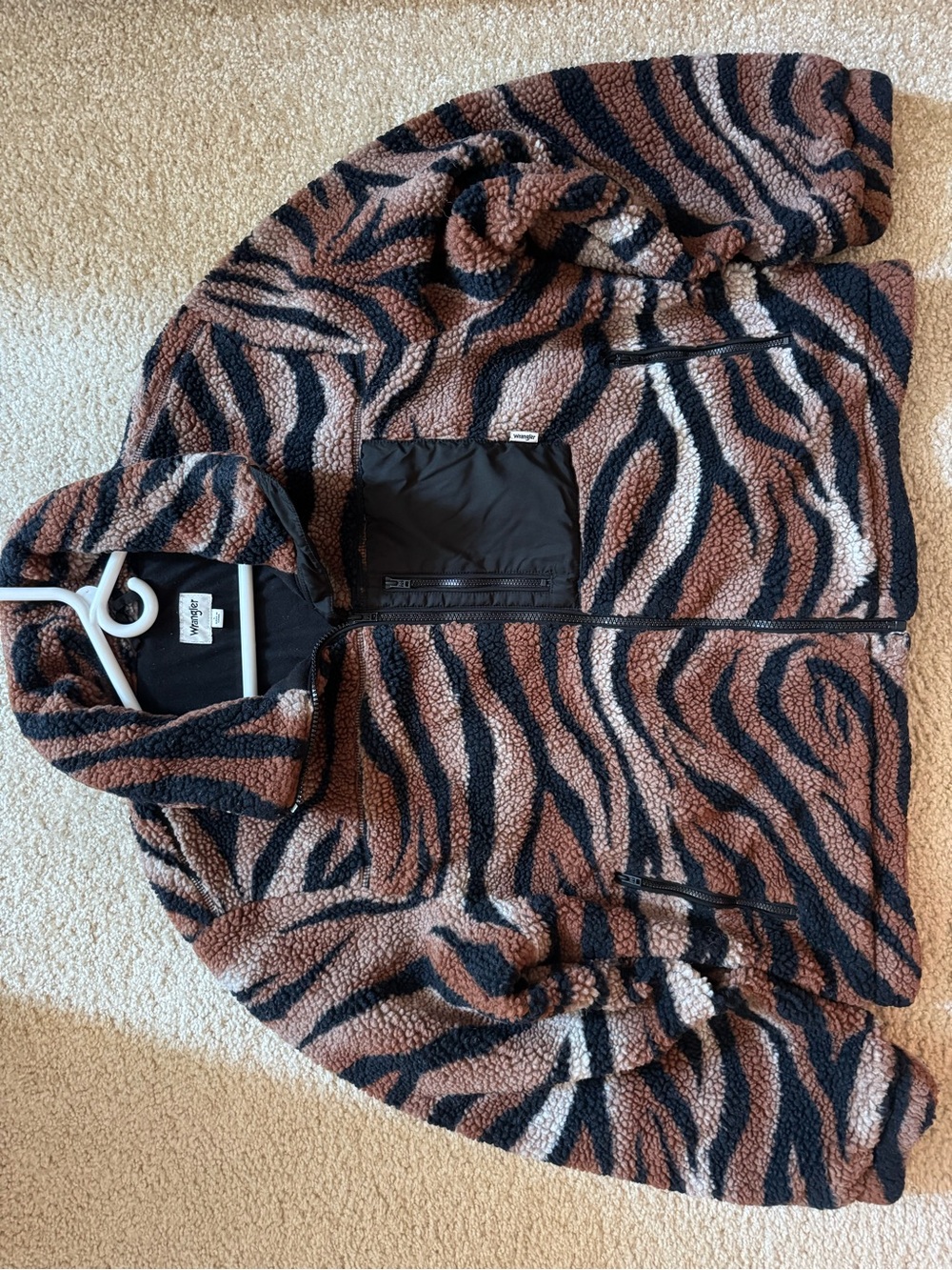 Women’s Tiger Print Sherpa Jacket - Brown/Black